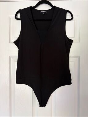 Express Black Sleeveless Mesh V-Neck One-Piece Bodysuit